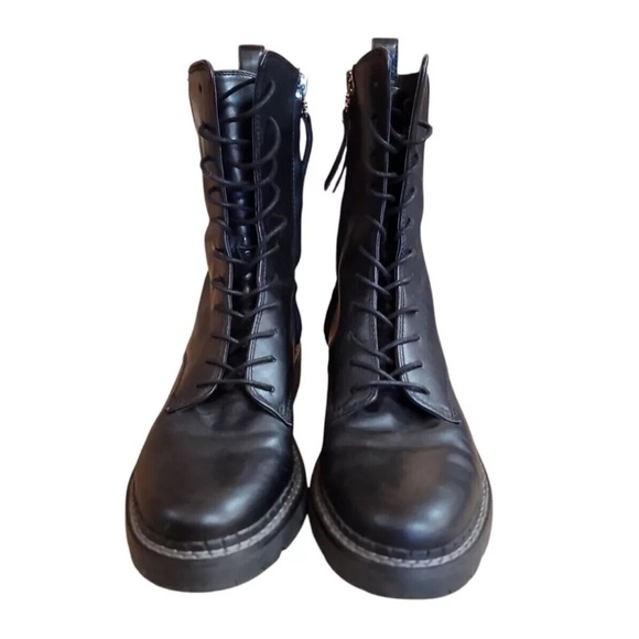 SAM EDELMAN LEX ZIP BOOT LACE BLACK COMBAT LEATHER MILITARY WOMEN US 7M BOOTS - Picture 8 of 15